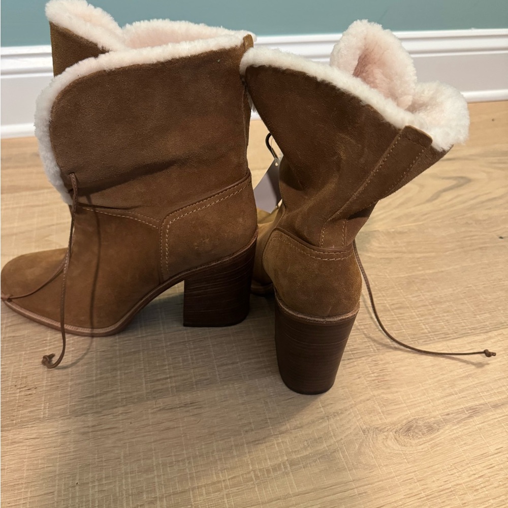 UGG Tan Heeled Boots with Chunky Heel and Soft Lining